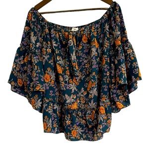 Umgee off the shoulder floral ruffle bell sleeve top women S